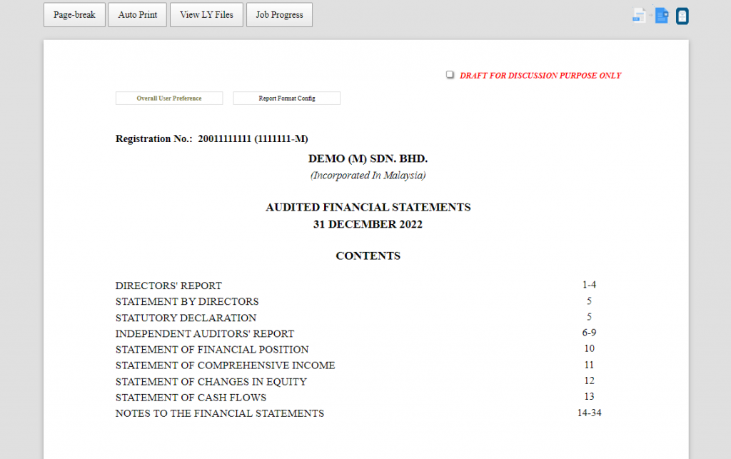 Auto print function in financial statement.